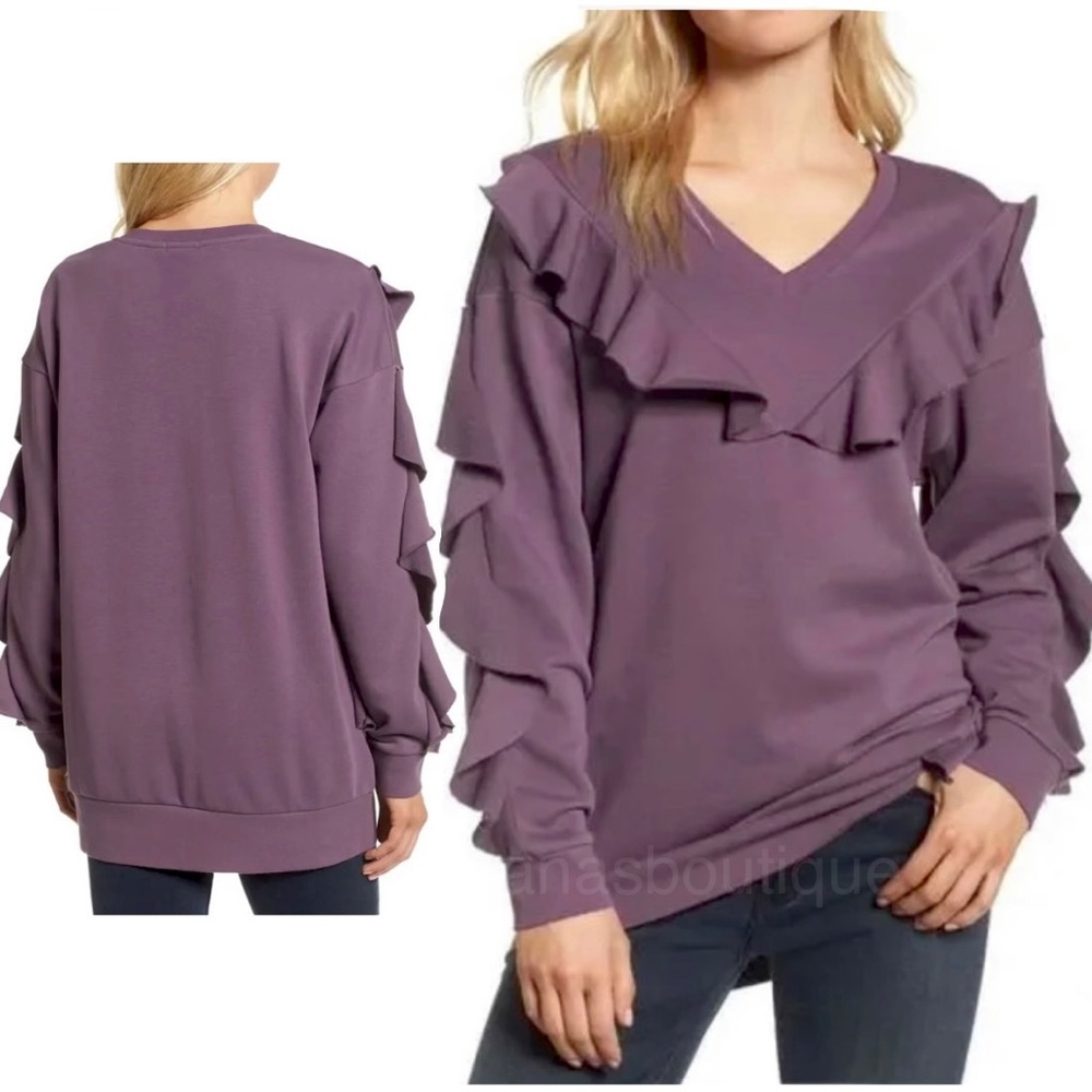 Chelsea28 ruffle oversized purple pullover sweatshirt women’s Size Small